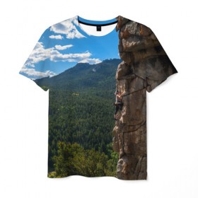 Мужская футболка 3D с принтом climbing в Тюмени, 100% полиэфир | прямой крой, круглый вырез горловины, длина до линии бедер | adrenaline | extreme | hiking | mountaineering | mountains | risk | rock climb | rocks | sport | адреналин | альпинизм | высота | горы | риск | скалолазание | скалы | спорт | туризм | экстрим