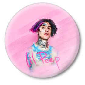 Значок с принтом Lil Pink в Тюмени,  металл | круглая форма, металлическая застежка в виде булавки | Тематика изображения на принте: lil peep | rap | густав ор | лил пип | рэп