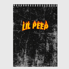 Скетчбук с принтом Lil Fire Peep в Тюмени, 100% бумага
 | 48 листов, плотность листов — 100 г/м2, плотность картонной обложки — 250 г/м2. Листы скреплены сверху удобной пружинной спиралью | Тематика изображения на принте: lil peep | rap | густав ор | лил пип | рэп