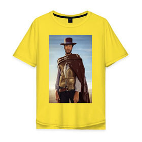 Мужская футболка хлопок Oversize с принтом Clint Eastwood в Тюмени, 100% хлопок | свободный крой, круглый ворот, “спинка” длиннее передней части | дикий запад | клинт иствуд | ковбой | техас