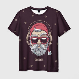 Мужская футболка 3D с принтом Who was a bad boy? в Тюмени, 100% полиэфир | прямой крой, круглый вырез горловины, длина до линии бедер | Тематика изображения на принте: bad | beard | boy | christmas | hipster | new year | santa | борода | дед мороз | новый год | рождество | санта | хипстер