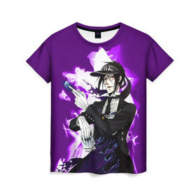 Женская футболка 3D с принтом Темный дворецкий в Тюмени, 100% полиэфир ( синтетическое хлопкоподобное полотно) | прямой крой, круглый вырез горловины, длина до линии бедер | anime | black butler | manga | аниме | демон | манга | сиэль фантомхайв | яна тобосо