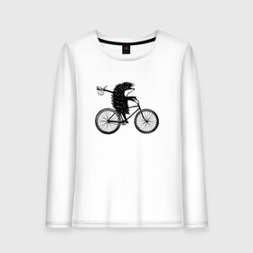 Женский лонгслив хлопок с принтом Ежик на велосипеде в Тюмени, 100% хлопок |  | велосипед | ежик