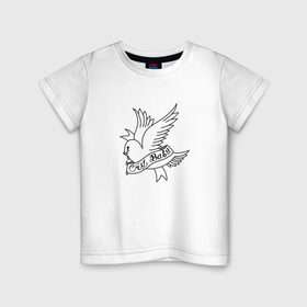 Детская футболка хлопок с принтом LIL PEEP. Cry Baby в Тюмени, 100% хлопок | круглый вырез горловины, полуприлегающий силуэт, длина до линии бедер | band | bird | cry baby | emo | lil peep | logo | music | musician | rap | swag | whiner | группа | леттеринг | логотип | музыка | музыкант | нытик | птица | рэп | сваг | шрифт | эмо