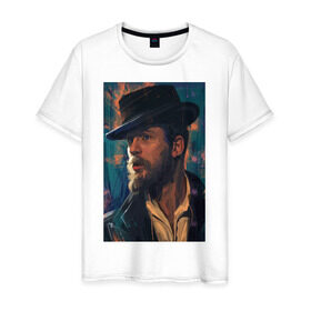 Мужская футболка хлопок с принтом Peaky blinders в Тюмени, 100% хлопок | прямой крой, круглый вырез горловины, длина до линии бедер, слегка спущенное плечо. | англия. | гангстер | острые козырьки | сериал