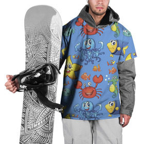 Накидка на куртку 3D с принтом Морское приключения в Тюмени, 100% полиэстер |  | конек | краб | рак | рыба