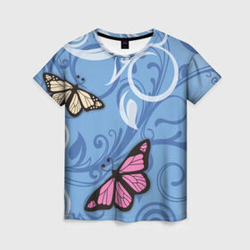 Женская футболка 3D с принтом Чудо природы в Тюмени, 100% полиэфир ( синтетическое хлопкоподобное полотно) | прямой крой, круглый вырез горловины, длина до линии бедер | Тематика изображения на принте: бабочки | волшебство | крылья | насекомое | полет | природа | сказка | цветное | яркое