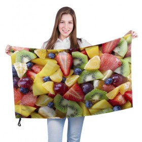 Флаг 3D с принтом Фруктовое ассорти в Тюмени, 100% полиэстер | плотность ткани — 95 г/м2, размер — 67 х 109 см. Принт наносится с одной стороны | витамины | еда | клубника | лимон | малина | овощи | фрукты | цвета | яблоко | яркие