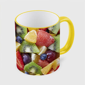 Кружка 3D с принтом Фруктовое ассорти в Тюмени, керамика | ёмкость 330 мл | витамины | еда | клубника | лимон | малина | овощи | фрукты | цвета | яблоко | яркие