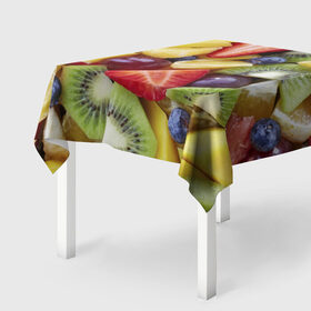 Скатерть 3D с принтом Фруктовое ассорти в Тюмени, 100% полиэстер (ткань не мнется и не растягивается) | Размер: 150*150 см | витамины | еда | клубника | лимон | малина | овощи | фрукты | цвета | яблоко | яркие