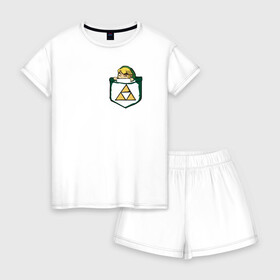 Женская пижама с шортиками хлопок с принтом Трифорс в Тюмени, 100% хлопок | футболка прямого кроя, шорты свободные с широкой мягкой резинкой | legend of zelda | link | зельда | линк