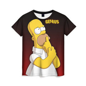Женская футболка 3D с принтом Homer GENIUS в Тюмени, 100% полиэфир ( синтетическое хлопкоподобное полотно) | прямой крой, круглый вырез горловины, длина до линии бедер | bart | genius | halloween | homer | lisa | simpsons | барт | гений | гомер | лиза | мэгги | симпсоны