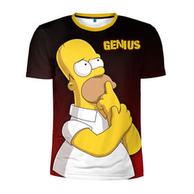 Мужская футболка 3D спортивная с принтом Homer GENIUS в Тюмени, 100% полиэстер с улучшенными характеристиками | приталенный силуэт, круглая горловина, широкие плечи, сужается к линии бедра | bart | genius | halloween | homer | lisa | simpsons | барт | гений | гомер | лиза | мэгги | симпсоны