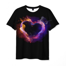 Мужская футболка 3D с принтом Огненное сердце в Тюмени, 100% полиэфир | прямой крой, круглый вырез горловины, длина до линии бедер | Тематика изображения на принте: любовь | огонь | сердце