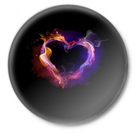 Значок с принтом Огненное сердце в Тюмени,  металл | круглая форма, металлическая застежка в виде булавки | Тематика изображения на принте: любовь | огонь | сердце