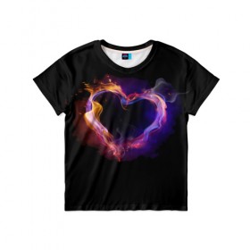 Детская футболка 3D с принтом Огненное сердце в Тюмени, 100% гипоаллергенный полиэфир | прямой крой, круглый вырез горловины, длина до линии бедер, чуть спущенное плечо, ткань немного тянется | Тематика изображения на принте: любовь | огонь | сердце