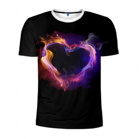 Мужская футболка 3D спортивная с принтом Огненное сердце в Тюмени, 100% полиэстер с улучшенными характеристиками | приталенный силуэт, круглая горловина, широкие плечи, сужается к линии бедра | любовь | огонь | сердце