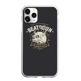 Чехол для iPhone 11 Pro Max матовый с принтом Beatdown Ghetto 1986 в Тюмени, Силикон |  | Тематика изображения на принте: bones | gothic | grunge | horns | lightning | rock and roll | skeleton | skull | tattoo | готика | гранж | кости | молнии | рога | рок н ролл | скелет | тату | череп