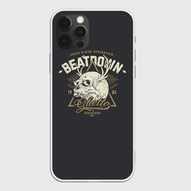 Чехол для iPhone 12 Pro Max с принтом Beatdown Ghetto 1986 в Тюмени, Силикон |  | Тематика изображения на принте: bones | gothic | grunge | horns | lightning | rock and roll | skeleton | skull | tattoo | готика | гранж | кости | молнии | рога | рок н ролл | скелет | тату | череп