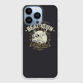 Чехол для iPhone 13 Pro с принтом Beatdown Ghetto 1986 в Тюмени,  |  | Тематика изображения на принте: bones | gothic | grunge | horns | lightning | rock and roll | skeleton | skull | tattoo | готика | гранж | кости | молнии | рога | рок н ролл | скелет | тату | череп