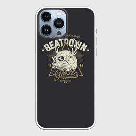 Чехол для iPhone 13 Pro Max с принтом Beatdown Ghetto 1986 в Тюмени,  |  | Тематика изображения на принте: bones | gothic | grunge | horns | lightning | rock and roll | skeleton | skull | tattoo | готика | гранж | кости | молнии | рога | рок н ролл | скелет | тату | череп