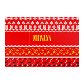 Магнитный плакат 3Х2 с принтом Праздничный Nirvana в Тюмени, Полимерный материал с магнитным слоем | 6 деталей размером 9*9 см | cobain | kurt | nirvana | альтернативный | гранж | группа | дональд | знак | кобейн | красный | курт | музыка | музыкант | надпись | нервана | нирвана | новогодний | новоселич | новый год | певец | праздник