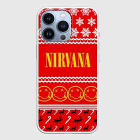 Чехол для iPhone 13 Pro с принтом Праздничный Nirvana в Тюмени,  |  | Тематика изображения на принте: cobain | kurt | nirvana | альтернативный | гранж | группа | дональд | знак | кобейн | красный | курт | музыка | музыкант | надпись | нервана | нирвана | новогодний | новоселич | новый год | певец | праздник