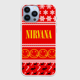 Чехол для iPhone 13 Pro Max с принтом Праздничный Nirvana в Тюмени,  |  | cobain | kurt | nirvana | альтернативный | гранж | группа | дональд | знак | кобейн | красный | курт | музыка | музыкант | надпись | нервана | нирвана | новогодний | новоселич | новый год | певец | праздник