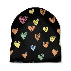 Шапка 3D с принтом Разноцветные сердечки в Тюмени, 100% полиэстер | универсальный размер, печать по всей поверхности изделия | Тематика изображения на принте: 14 | love | валентин | губы | день | любовь | подарок | поцелуй | сердце | страсть | февраль
