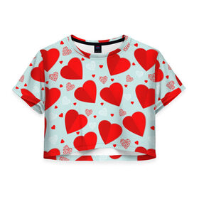 Женская футболка 3D укороченная с принтом С днем святого Валентина в Тюмени, 100% полиэстер | круглая горловина, длина футболки до линии талии, рукава с отворотами | 14 | love | валентин | губы | день | любовь | подарок | поцелуй | сердце | страсть | февраль