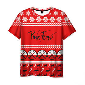 Мужская футболка 3D с принтом Праздничный Pink Floyd в Тюмени, 100% полиэфир | прямой крой, круглый вырез горловины, длина до линии бедер | pink floyd | pinkfloyd | арт | артрок | группа | д | знак | красный | надпись | новогодний | новый год | пинк флойд | пинкфлойд | праздник | прогрессивный | психоделический | рождество | рок | сид барретт