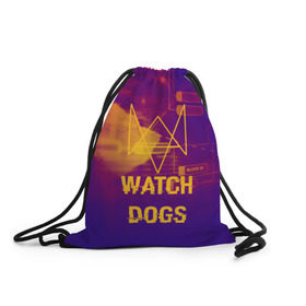 Рюкзак-мешок 3D с принтом WATCH DOGS NEON WORLD в Тюмени, 100% полиэстер | плотность ткани — 200 г/м2, размер — 35 х 45 см; лямки — толстые шнурки, застежка на шнуровке, без карманов и подкладки | Тематика изображения на принте: wath dogs 2 | хакер