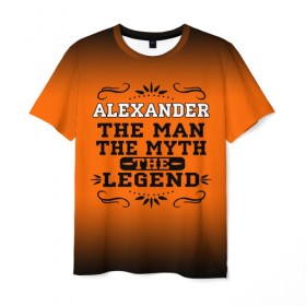 Мужская футболка 3D с принтом Александр в Тюмени, 100% полиэфир | прямой крой, круглый вырез горловины, длина до линии бедер | legend | name | names | with name | александр | имена | именная | именные | имя | легенда | с именем | саня | саша | эмблема