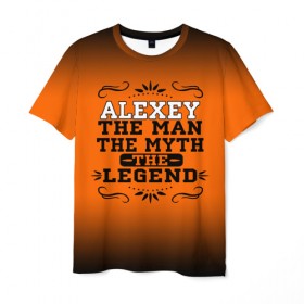 Мужская футболка 3D с принтом Алексей в Тюмени, 100% полиэфир | прямой крой, круглый вырез горловины, длина до линии бедер | legend | name | names | with name | алексей | имена | именная | именные | имя | легенда | леша | с именем | эмблема