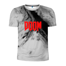 Мужская футболка 3D спортивная с принтом DOOM GRAY SPACE EDITION в Тюмени, 100% полиэстер с улучшенными характеристиками | приталенный силуэт, круглая горловина, широкие плечи, сужается к линии бедра | art | doom | game | возвращение | дум | игра | легенда | шутер