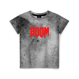 Детская футболка 3D с принтом DOOM GRAY SPACE в Тюмени, 100% гипоаллергенный полиэфир | прямой крой, круглый вырез горловины, длина до линии бедер, чуть спущенное плечо, ткань немного тянется | art | doom | game | возвращение | дум | игра | легенда | шутер