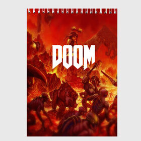 Скетчбук с принтом DOOM в Тюмени, 100% бумага
 | 48 листов, плотность листов — 100 г/м2, плотность картонной обложки — 250 г/м2. Листы скреплены сверху удобной пружинной спиралью | art | doom | game | возвращение | дум | игра | легенда | шутер