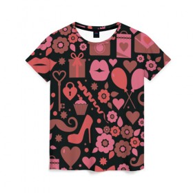 Женская футболка 3D с принтом Красота неземная в Тюмени, 100% полиэфир ( синтетическое хлопкоподобное полотно) | прямой крой, круглый вырез горловины, длина до линии бедер | 14 | love | валентин | губы | день | любовь | подарок | поцелуй | сердце | страсть | февраль