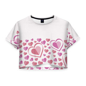 Женская футболка 3D укороченная с принтом Нежность и страсть в Тюмени, 100% полиэстер | круглая горловина, длина футболки до линии талии, рукава с отворотами | 14 | love | валентин | губы | день | любовь | подарок | поцелуй | сердце | страсть | февраль
