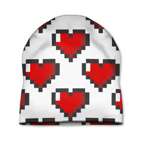 Шапка 3D с принтом Пиксельные сердечки в Тюмени, 100% полиэстер | универсальный размер, печать по всей поверхности изделия | Тематика изображения на принте: 14 | love | валентин | губы | день | любовь | подарок | поцелуй | сердце | страсть | февраль