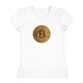 Женская футболка хлопок с принтом Bitcoin в Тюмени, 100% хлопок | прямой крой, круглый вырез горловины, длина до линии бедер, слегка спущенное плечо | 