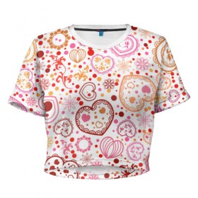 Женская футболка 3D укороченная с принтом Нежность в Тюмени, 100% полиэстер | круглая горловина, длина футболки до линии талии, рукава с отворотами | 