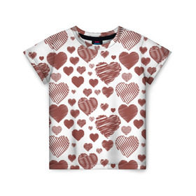 Детская футболка 3D с принтом Сердечки в Тюмени, 100% гипоаллергенный полиэфир | прямой крой, круглый вырез горловины, длина до линии бедер, чуть спущенное плечо, ткань немного тянется | 14 | love | валентин | губы | день | любовь | подарок | поцелуй | сердце | страсть | февраль