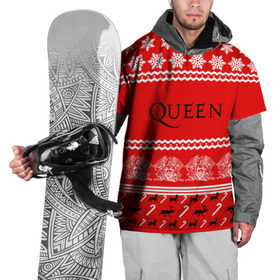 Накидка на куртку 3D с принтом Праздничный Queen в Тюмени, 100% полиэстер |  | paul rodg | queen | quen | брайан мэй | глэм | группа | джон дикон | знак | квин | королева | красный | куин | меркури | меркьюри | мэркури | надпись | новогодний | новый год | поп | праздник | роджер тейлор