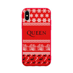 Чехол для Apple iPhone X силиконовый матовый с принтом Праздничный Queen в Тюмени, Силикон | Печать на задней стороне чехла, без боковой панели | Тематика изображения на принте: paul rodg | queen | quen | брайан мэй | глэм | группа | джон дикон | знак | квин | королева | красный | куин | меркури | меркьюри | мэркури | надпись | новогодний | новый год | поп | праздник | роджер тейлор