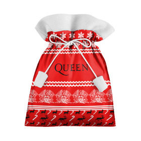 Подарочный 3D мешок с принтом Праздничный Queen в Тюмени, 100% полиэстер | Размер: 29*39 см | Тематика изображения на принте: paul rodg | queen | quen | брайан мэй | глэм | группа | джон дикон | знак | квин | королева | красный | куин | меркури | меркьюри | мэркури | надпись | новогодний | новый год | поп | праздник | роджер тейлор