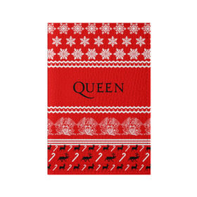 Обложка для паспорта матовая кожа с принтом Праздничный Queen в Тюмени, натуральная матовая кожа | размер 19,3 х 13,7 см; прозрачные пластиковые крепления | paul rodg | queen | quen | брайан мэй | глэм | группа | джон дикон | знак | квин | королева | красный | куин | меркури | меркьюри | мэркури | надпись | новогодний | новый год | поп | праздник | роджер тейлор