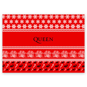 Поздравительная открытка с принтом Праздничный Queen в Тюмени, 100% бумага | плотность бумаги 280 г/м2, матовая, на обратной стороне линовка и место для марки
 | Тематика изображения на принте: paul rodg | queen | quen | брайан мэй | глэм | группа | джон дикон | знак | квин | королева | красный | куин | меркури | меркьюри | мэркури | надпись | новогодний | новый год | поп | праздник | роджер тейлор
