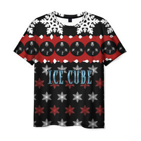 Мужская футболка 3D с принтом Праздничный Ice Cube в Тюмени, 100% полиэфир | прямой крой, круглый вырез горловины, длина до линии бедер | Тематика изображения на принте: hip hop | hiphop | ice cube | mc | n.w.a | rap | айс | джексон | западное по | знак | красный | куб | кубе | кубик льда | кьюб | мс | надпись | новогодний | новый год | о ши | оши | праздник | реп | репер | речитатив | рождество