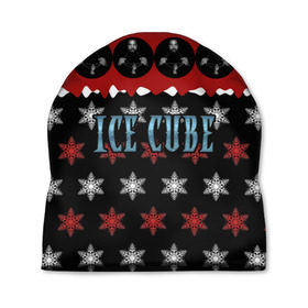 Шапка 3D с принтом Праздничный Ice Cube в Тюмени, 100% полиэстер | универсальный размер, печать по всей поверхности изделия | Тематика изображения на принте: hip hop | hiphop | ice cube | mc | n.w.a | rap | айс | джексон | западное по | знак | красный | куб | кубе | кубик льда | кьюб | мс | надпись | новогодний | новый год | о ши | оши | праздник | реп | репер | речитатив | рождество